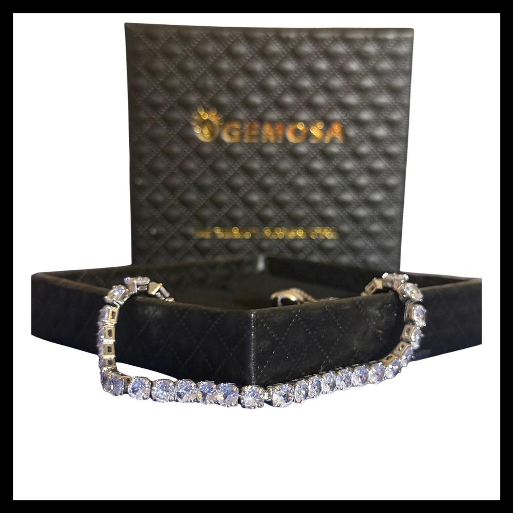 NWOT Gemosa Tennis Bracelet Adjustable‎ Silver Tone Clear Stones